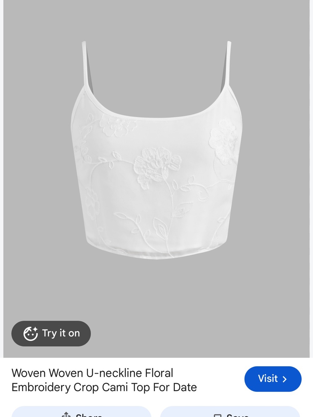 Cider White Floral Embroidered Crop Cami